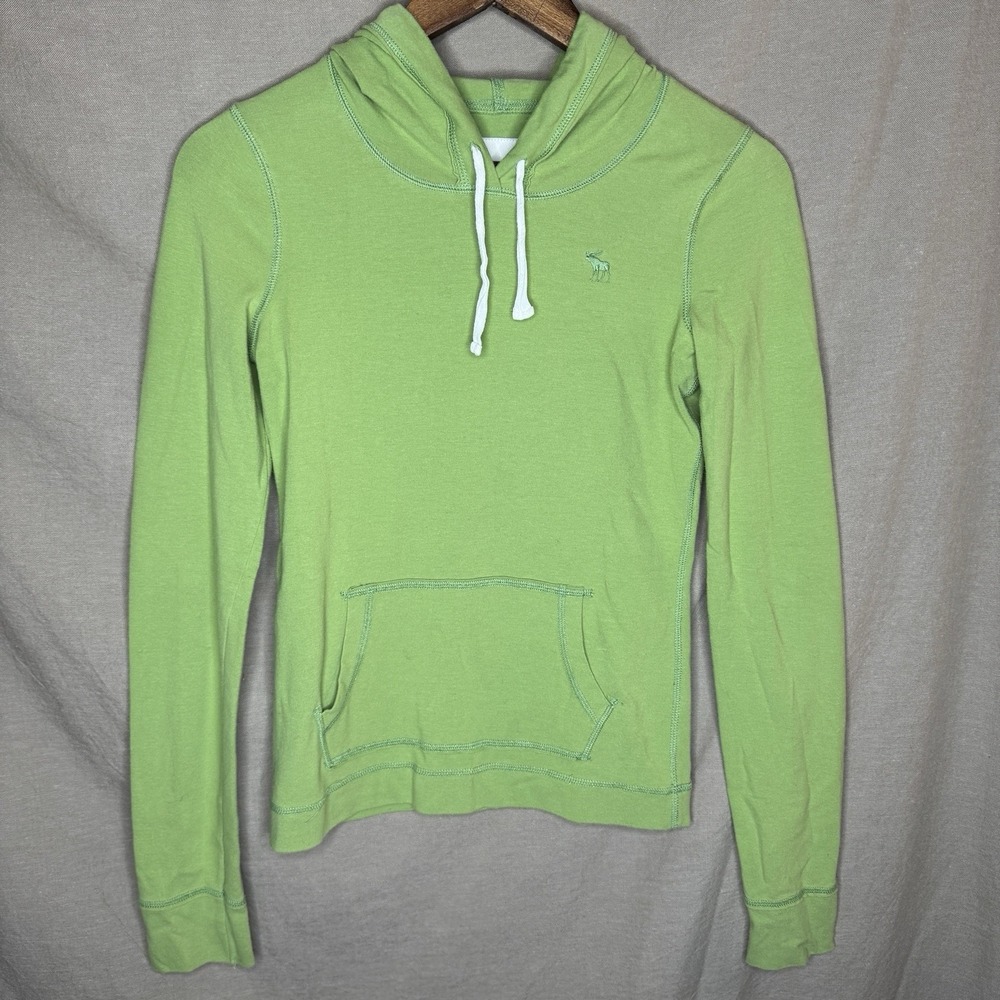 Abercrombie And Fitch Hooded Pullover Shirt Womens XS Green Y2K Large Label